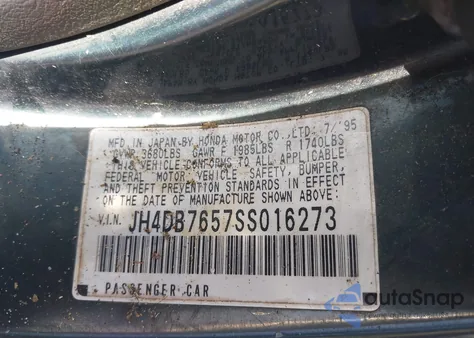 1995 Acura Integra Ls из США, поврежденный, VIN JH4DB7657SS016273